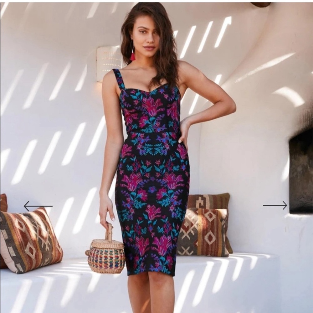 Dress the population black embroidered dress